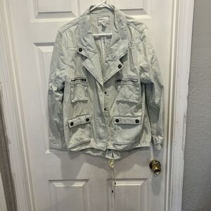 Forever 21 Jean Jacket Womens Size‎ Large Over Sized Coat Railroad Stripe Shirt